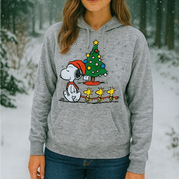 Snoopy Peanuts Charlie Brown Christmas Fleece Hoodie Pullover Sweatshirt Women - Picture 1 of 7